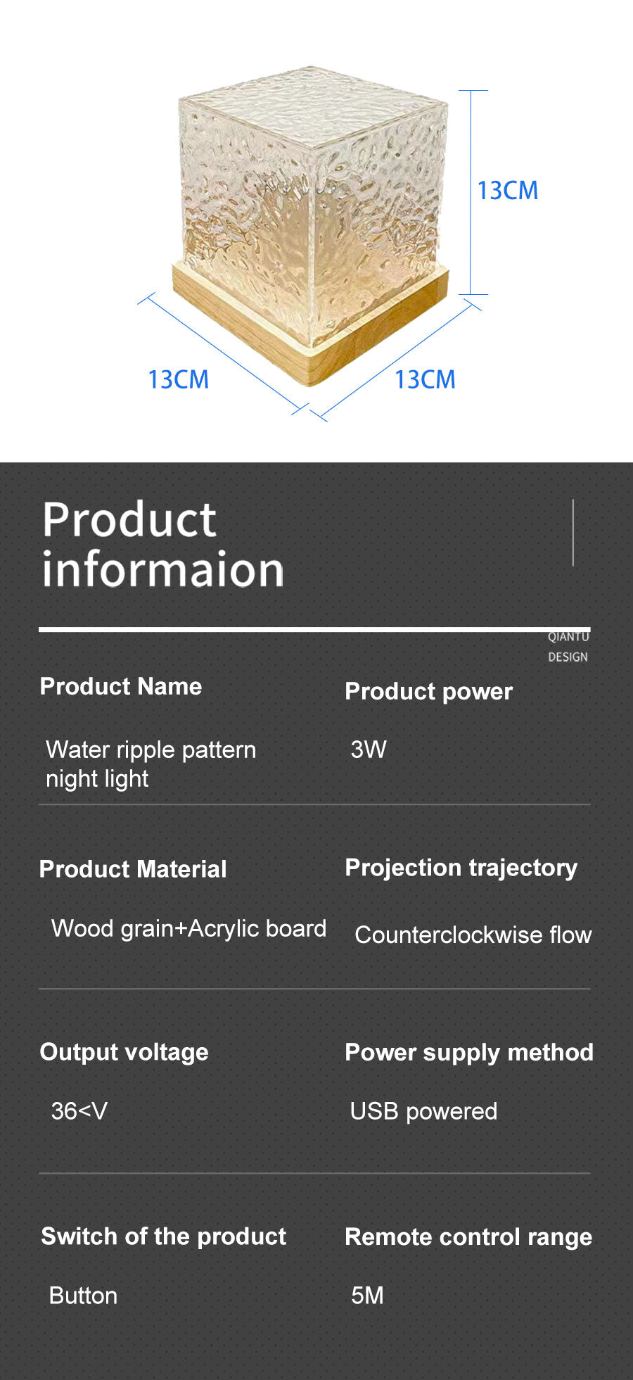 Premium Wasserwellenprojektor Nachtlicht 16 Farben Flammenkristalllampe