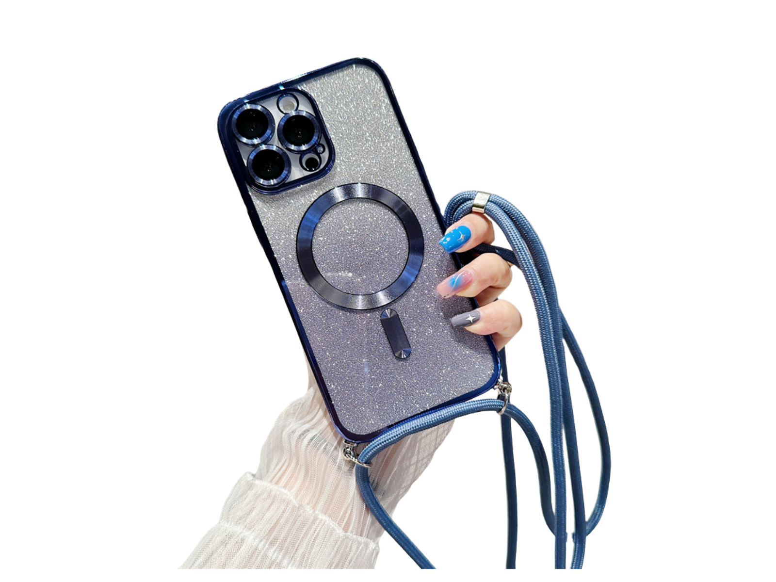 Luxus Crossbody Lanyard Gradient Glitzer Magnetgehäuse iPhone Hülle | MagSafe Case mit Kameralinsenschutzabdeckung für Apple iPhone 17/17 Air/16/16e/15/14/13 Pro Max Plus Cover | Panzertasche, Weiche TPU Plating Handyhülle | Premium Schutzhülle