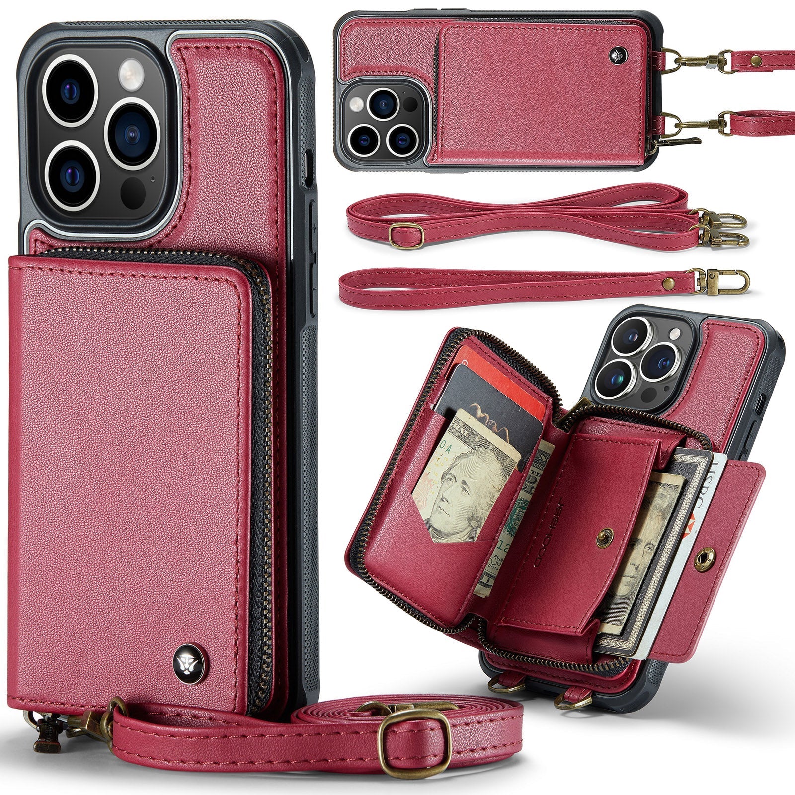 Luxus Leder Wallet Crossbody iPhone Hülle – Premium MagSafe Handykette & Brieftaschen-Case mit Kartenfach, Standfunktion & Handykette, stoßfester 360° Schutz, schlankes Portemonnaie-Ledercover, hält alles organisiert – perfekt für Outdoor & Arbeitstage