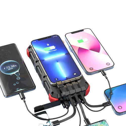 Premium Power Bank 20000mAh Solar Ladegerät | Tragbarer Externer Akku mit 5V Schnellaufladung und super heller Taschenlampe für Smartphones, Apple iPhone, Samsung, iOS & Android unterwegs