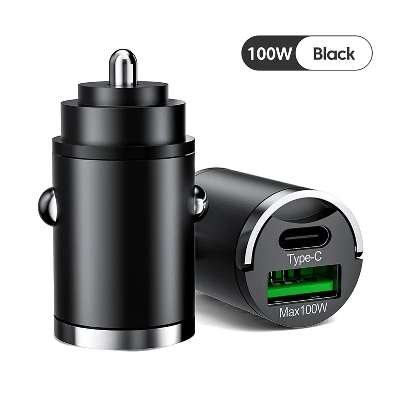 Hochwertiges 200W Mini-Autoladegerät mit Schnellladefunktion für Smartphones, Apple iPhone, Samsung, iOS & Android Xiaomi, Huawei | QC 3.0 PD, USB Typ C Autotelefonladegerät
