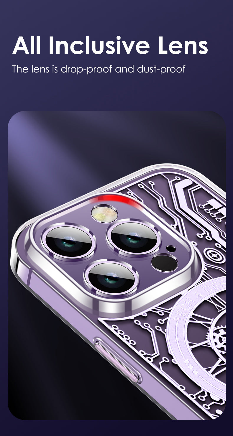 Premium Abdeckung, Kohlefaser Transparente Magnet-Hülle iPhone 12/13/14/15 Pro Max - Mechanische Textur, Telefonabdeckung,