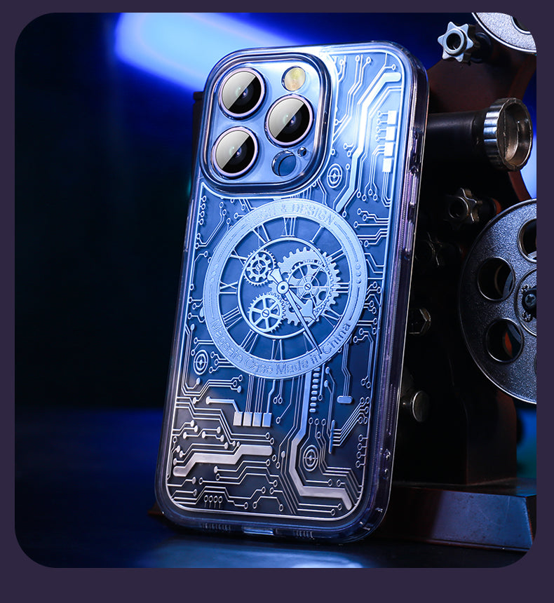 Premium Abdeckung, Kohlefaser Transparente Magnet-Hülle iPhone 12/13/14/15 Pro Max - Mechanische Textur, Telefonabdeckung,