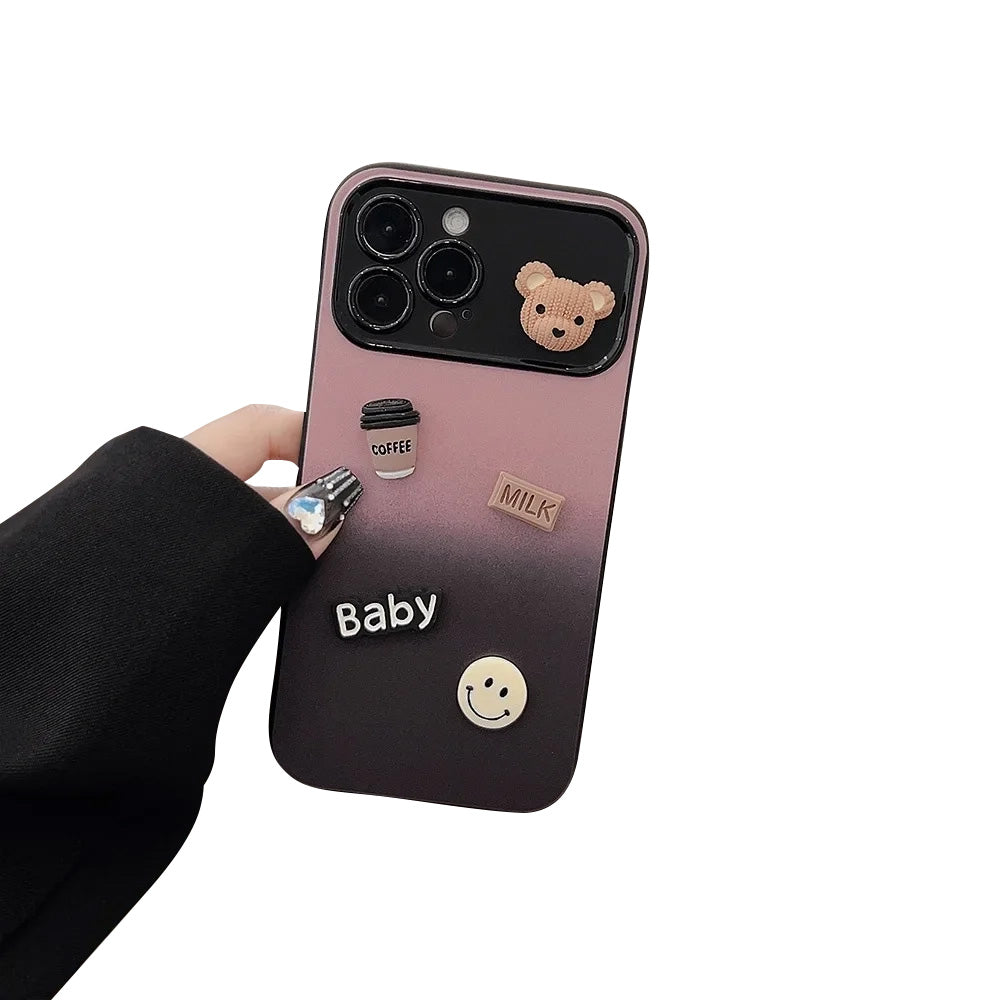 Hochwertige 3D-Bär-Kaffee-Spielzeug-Farbverlauf-Design iPhone-Hülle | MagSafe Case mit Kameralinsenschutzabdeckung für Apple iPhone 17/17 Air, 16/16e, 15, 14, 13 Pro Max Plus Cover | Premium-Silikon-Schutzhülle