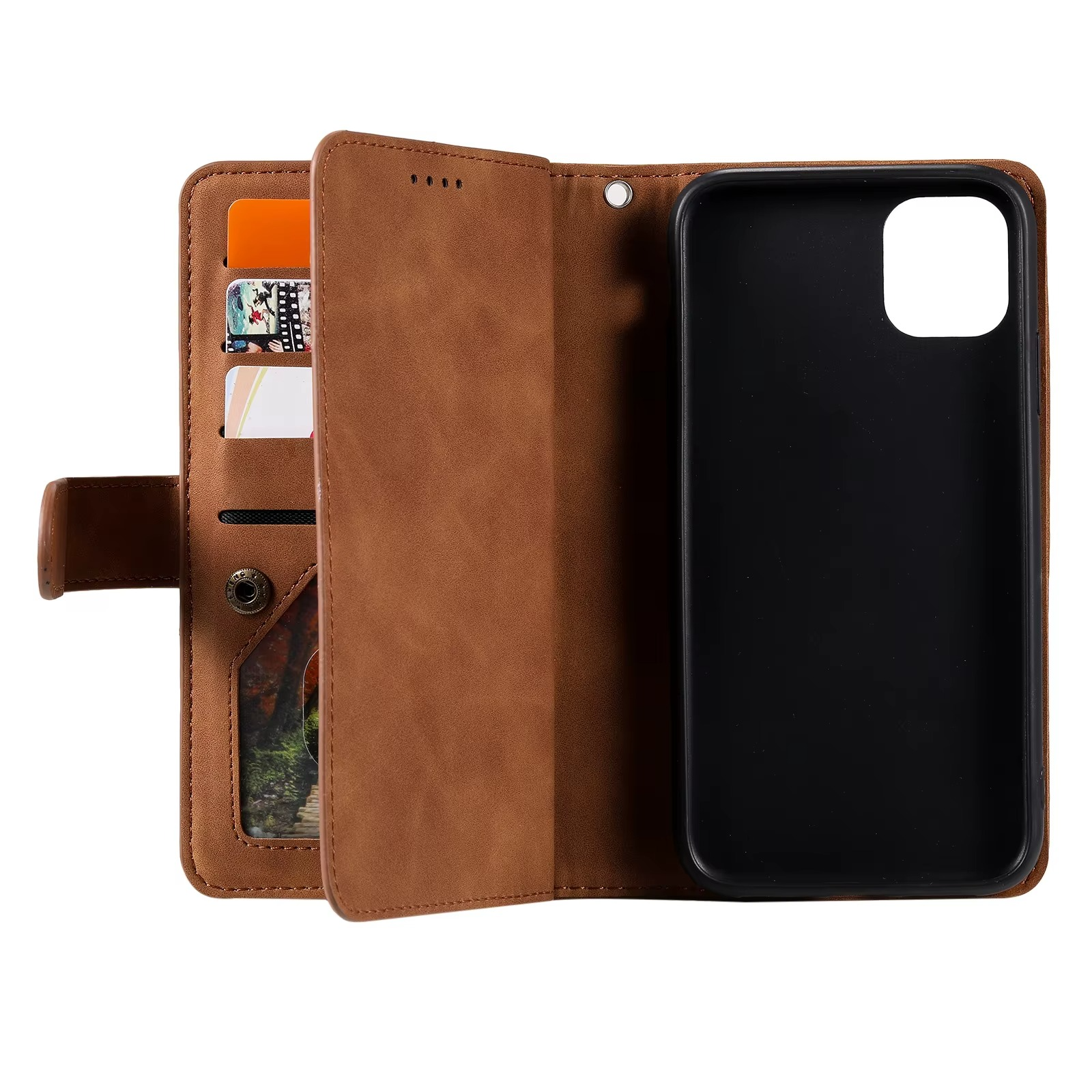 Hochwertige Leder-Handyhülle mit Reißverschluss, Kartenhalter, Stand und Riemen iPhone Hülle | Flip-Cover Case für Apple iPhone 17/17 Air, 16/16e, 15, 14, 13, 12 Pro Max, Pro, Plus & Mini - Vielseitige Schutzhülle