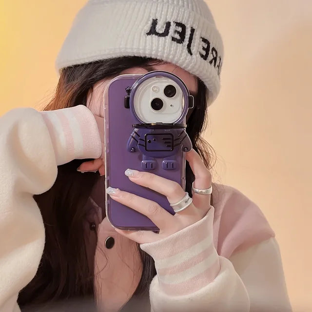 Astronauten-Hülle mit Glitzerfilm und Objektivständer-Kameraschutz | Premium-Schockabsorbierende weiche TPU-Rückseite für Apple iPhone 17/17 Air, 16/16e, 15, 14, 13 Pro Max Plus