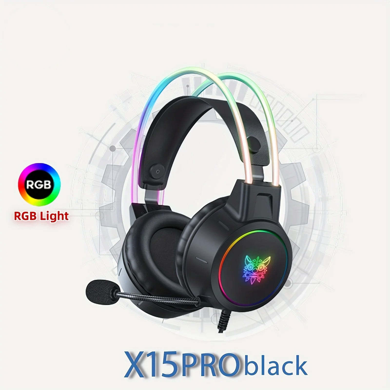 Hochwertiges Onikuma X15 Pro Over-Ear Gaming-Headset mit Kabel | Geräuschunterdrückung, Rosa Katzenohren, RGB-Licht und
