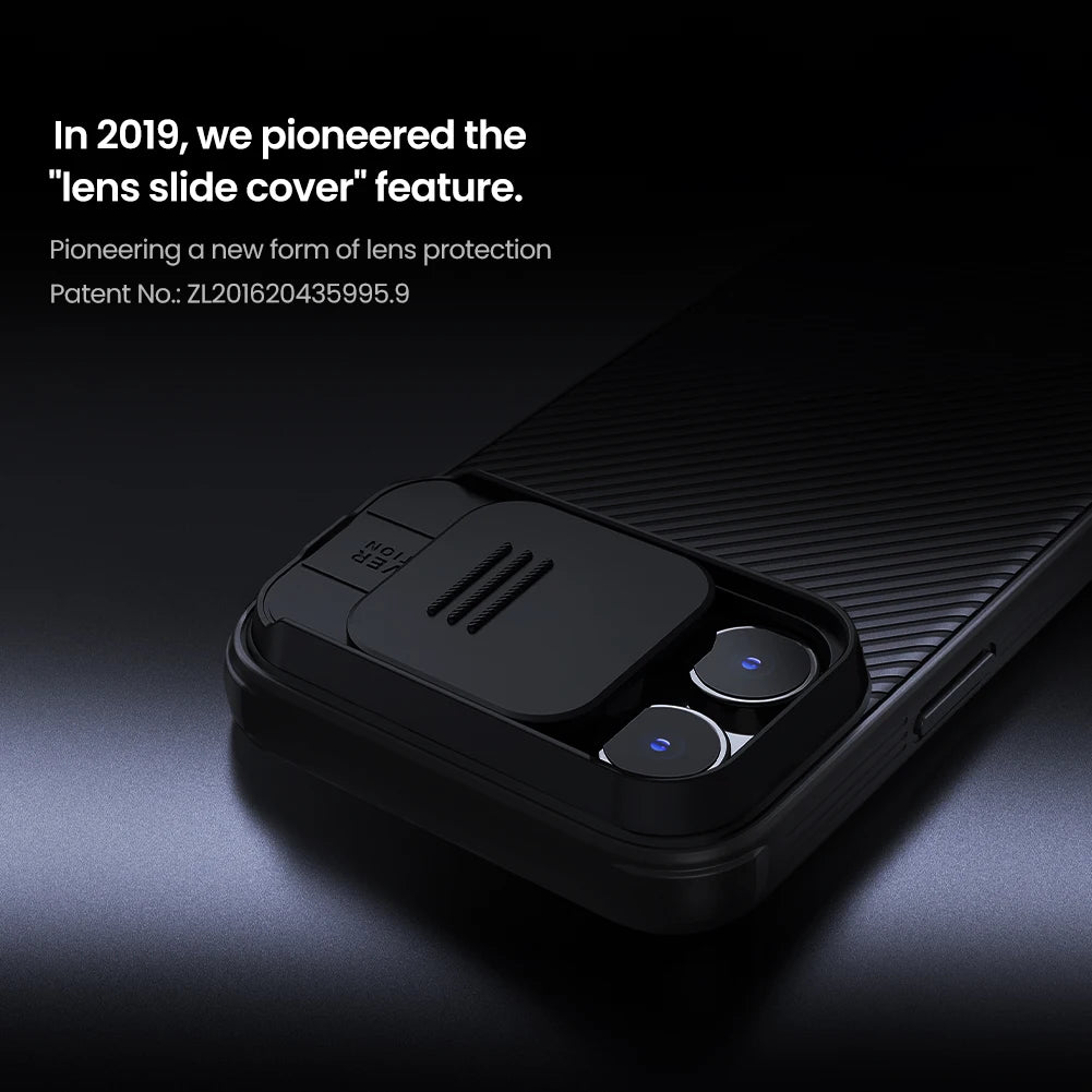 Hochwertige Cam Shield Pro Slide Kameralinsenschutzabdeckung Kohlefaser iPhone Hülle | MagSafe Case, Rundumschutz für Apple iPhone 17/17 Air, 16/16e, 15, 14, 13, 12 Pro Max Plus Mini Cover | Panzertasche, Stoßstangenabdeckung Handyschutzhülle