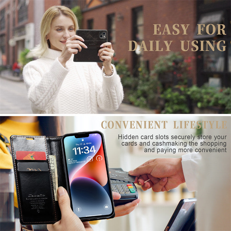 Hochwertiges 2-in-1 Abnehmbare Leder Brieftasche Flip Stand iPhone Hülle | MagSafe Case, Rundumschutz, Kameralinsenschutzabdeckung für Apple iPhone 17/17 Air, 16/16e, 15, 14, 13 Pro Max Plus Cover | Panzertasche Handyhülle | Wallet & Geldbörse Schutzhülle