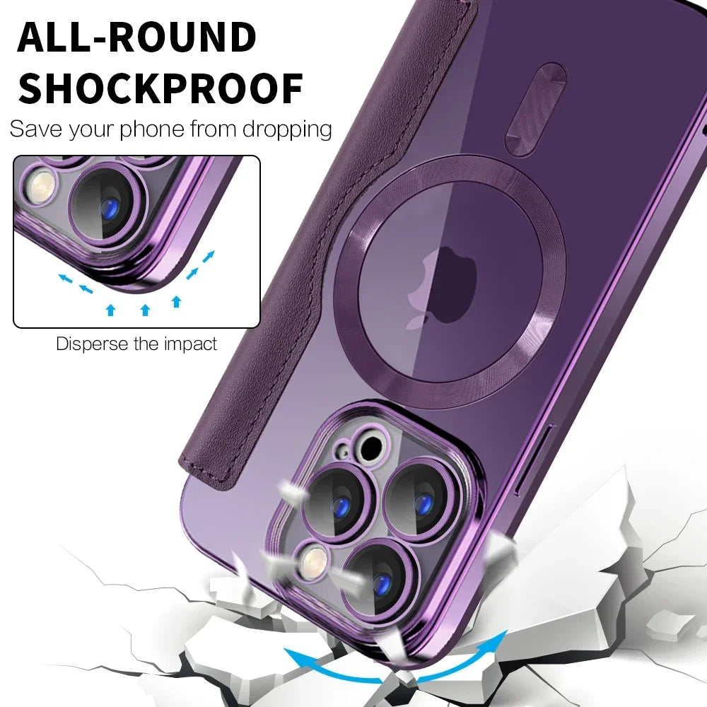 Premium Flip-Lederhülle mit Kartensteckplatz und Kartenhalter Geldbörse, Magnetische & Stoßfeste iPhone Hülle | Flip-Cover Stand Case für Apple iPhone 17/17Air, 16/16e, 15, 14, 13 Pro Max Plus Cover - Vielseitige Schutzhülle