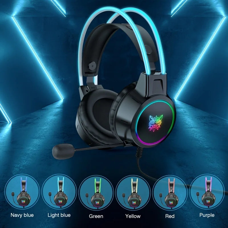 Hochwertiges Onikuma X15 Pro Over-Ear Gaming-Headset mit Kabel | Geräuschunterdrückung, Rosa Katzenohren, RGB-Licht und