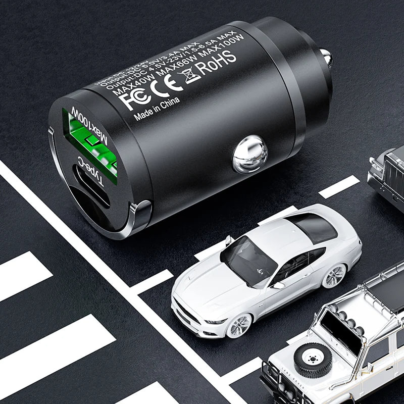 Hochwertiges 200W Mini-Autoladegerät mit Schnellladefunktion für Smartphones, Apple iPhone, Samsung, iOS & Android Xiaomi, Huawei | QC 3.0 PD, USB Typ C Autotelefonladegerät