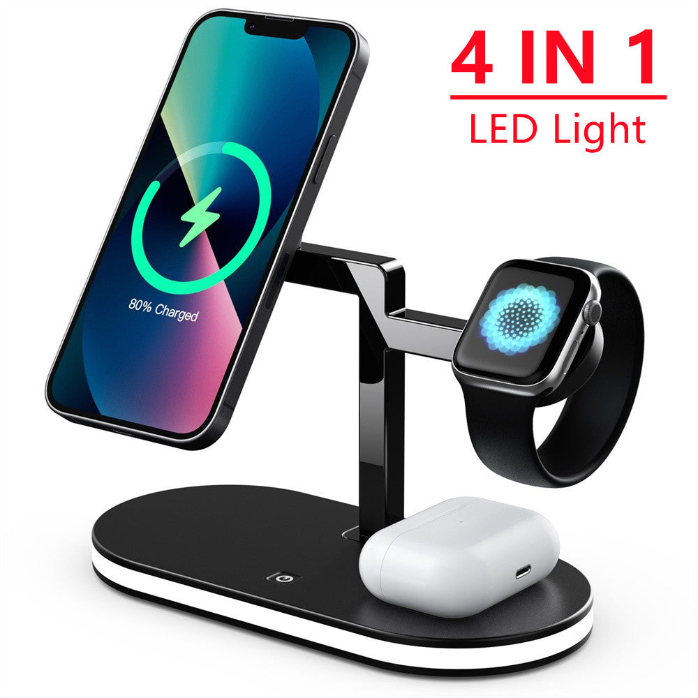 Premium 3-in-1 LED Fast Charging Station | Multifunctional Wireless Charger Fast Wireless Charging Station Docking Station for Smartphones, Apple iPhone, Samsung, iOS & Android AirPods, Apple Watch & iPad | Phone/Tablet Stand & Holder