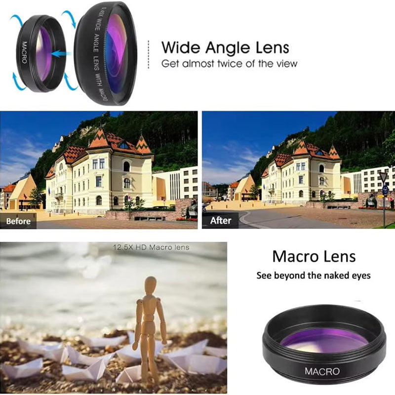 High-Quality 2-in-1 Universal Clip 37mm Phone Lens: 0.45x 49UV Super Wide-Angle + Macro HD, for Smartphones | Compatible with Apple iPhone 15/14/13/12/11 Pro Max Plus Mini, Smartphones, Apple iPhone, Samsung, iOS & Android | Limited Edition