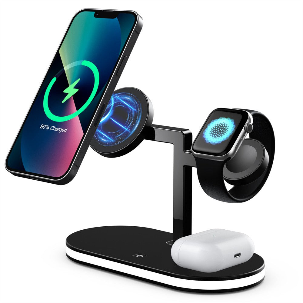 Premium 3-in-1 LED Fast Charging Station | Multifunctional Wireless Charger Fast Wireless Charging Station Docking Station for Smartphones, Apple iPhone, Samsung, iOS & Android AirPods, Apple Watch & iPad | Phone/Tablet Stand & Holder