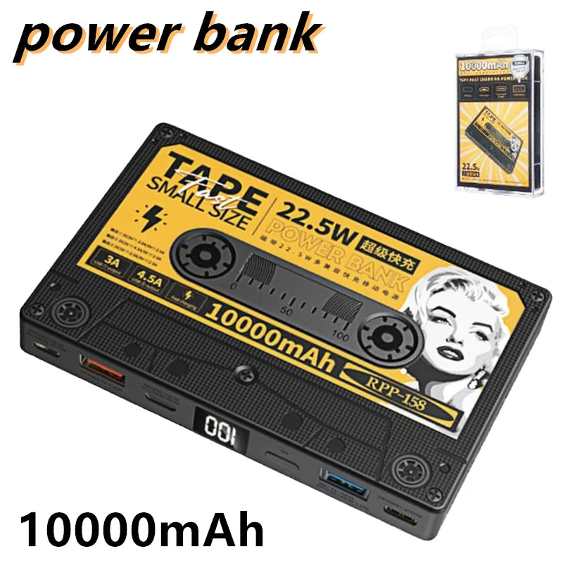 Premium 10000 mAh Power Bank 22,5 W Retro Design | Super Schnelles Laden - Tragbare Energiequelle für Smartphones, Apple iPhone, Samsung, iOS & Android, Xiaomi