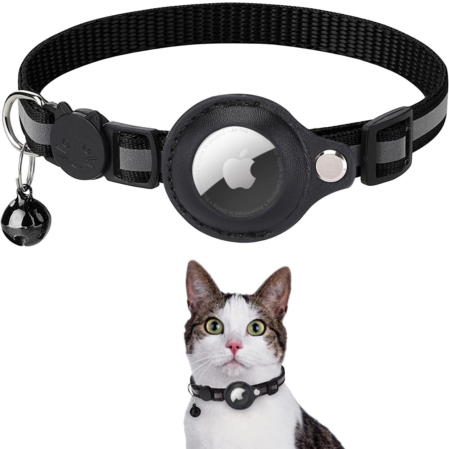 Premium Abnehmbares AirTag Hülle & Case Katzenhalsband: Reflektierendes Cover mit Apple AirTag-Halterung | Glocke für Kätzchen Mädchen & Jungen