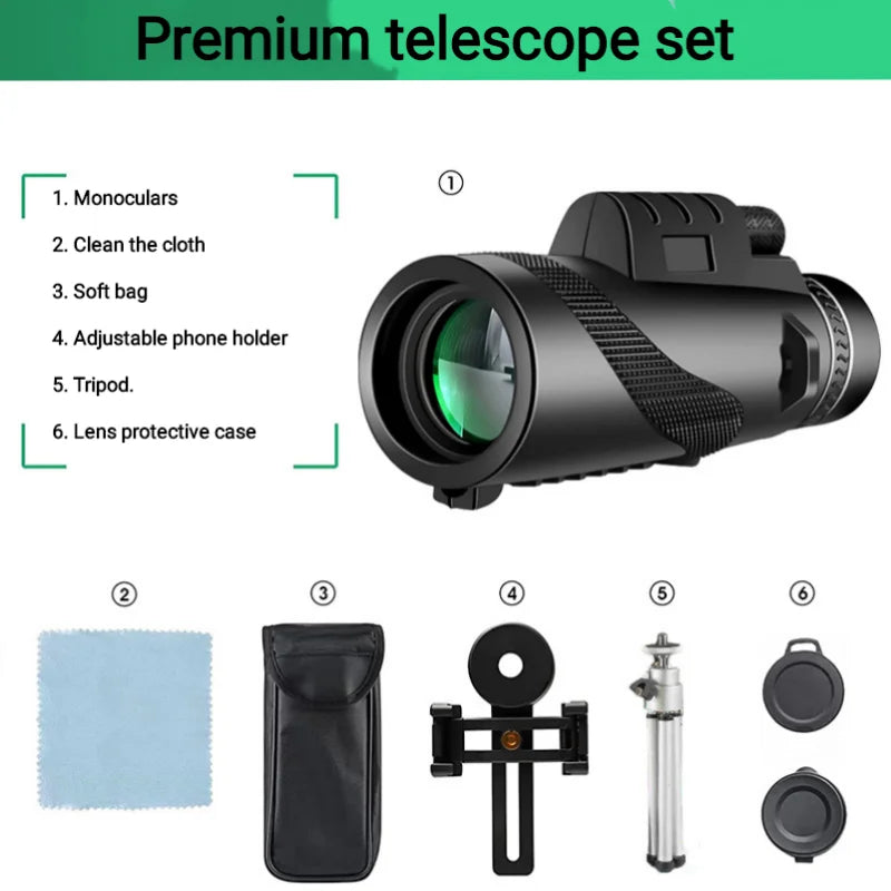 High-Quality Portable Zoom HD 5000m Telescope, Foldable, for Long Distances | Professional Mini Telescope, Powerful: Hunting, Sports, Outdoor, Camping, Travel | Smartphones, Apple iPhone, Samsung, iOS &amp; Android 