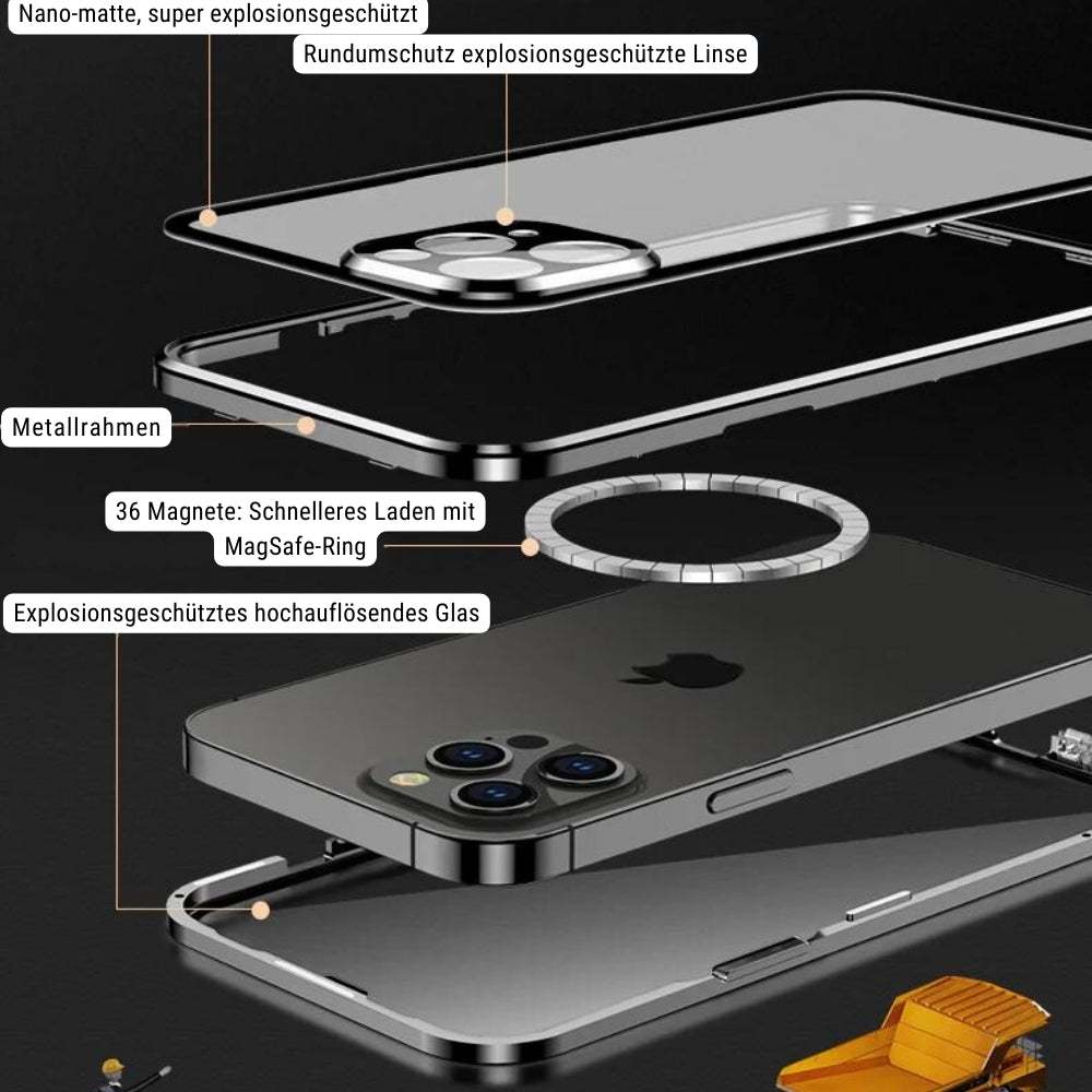 Magnetischer Glas-Metallrahmen Apple iPhone Hülle | Magsafe-kompatibel, 360° Vollschutz, Aluminiumlegierung, Transparente Glasschutzabdeckung mit Kameraschutz - Phone Heaven Zone