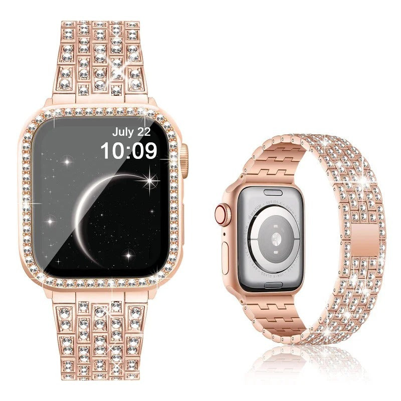 Luxus Premium Hülle Glitzer-Metallarmband & Diamant-Gehäuse für Apple Watch Serie 10/9/8/7/6/5/4/3/2/1 & Ultra 2/1, SE: 2024, 2023, 2022, 2021, 2020, 2019, 2018, 2017, 2016: 49mm, 45mm, 41mm, 40mm, 44mm, 42mm | Case & Cover, iWatch Armband