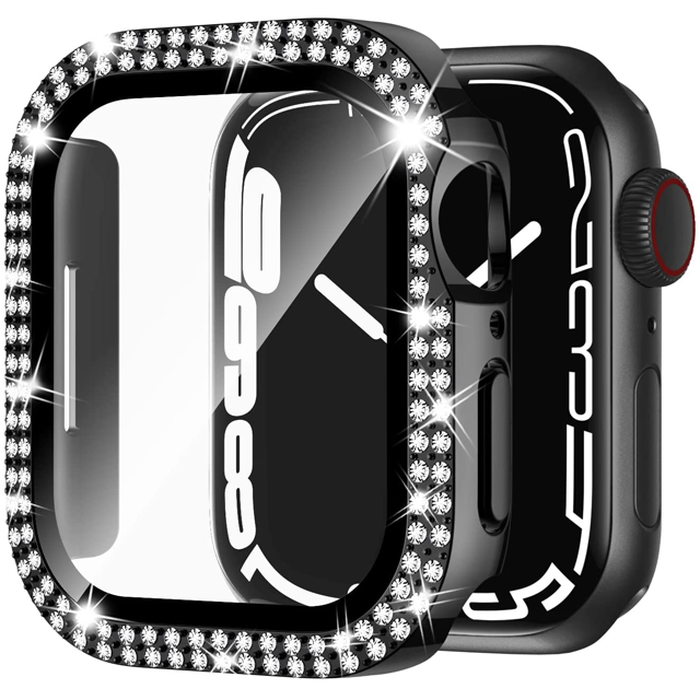 Bling Glasabdeckung für Apple Uhrengehäuse 45mm 41mm 40mm 44mm 42mm 38mm | Luxus Diamant Stoßstange Displayschutz