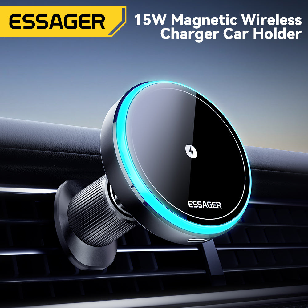 Premium RGB Magnetische Auto Telefon Halter und Qi 15W Drahtlose Ladegerät für Smartphones, Apple iPhone, Samsung, iOS & Android | Universal Telefon Handyhalter & Ladegerät