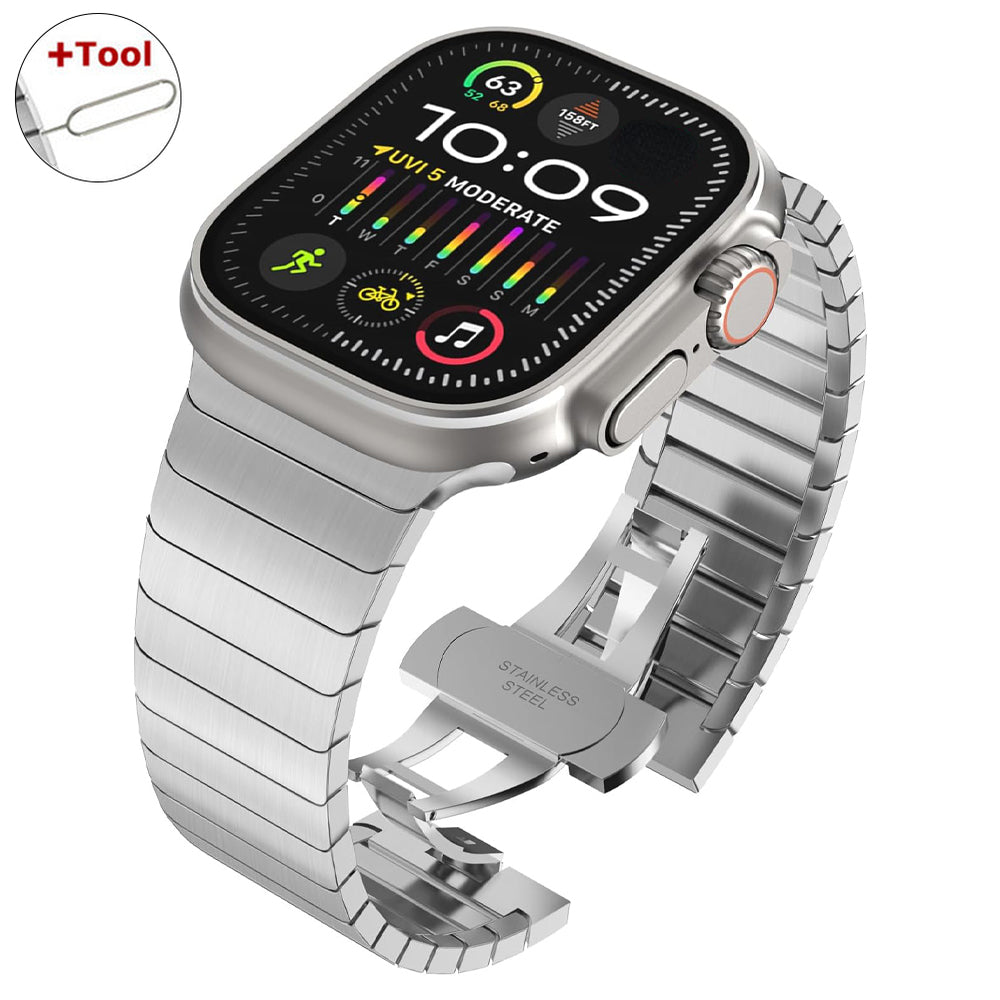 Titanium ribbon for Luxury Apple Watch Series 2 49mm 10/9/8/7/6/5/4/3/2/1 & Ultra 2/1, SE: 2024, 2023, 2022, 2021, 2020, 2019, 2018, 2017, 2016 | Loop for iWatch 45mm 41 42 44mm 38 40mm Stainless Steel Band in Premium Quality