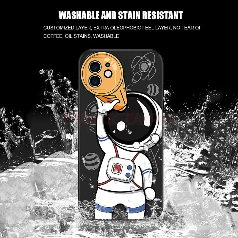 Hochwertige Astronauten-Lanyard iPhone-Hülle | MagSafe Case mit Kameraschutzabdeckung | Panzertasche mit weicher Silikon-Stoßstange als Cover für Apple iPhone 16/15/14/13/12 Pro Max Plus Mini Handyhülle