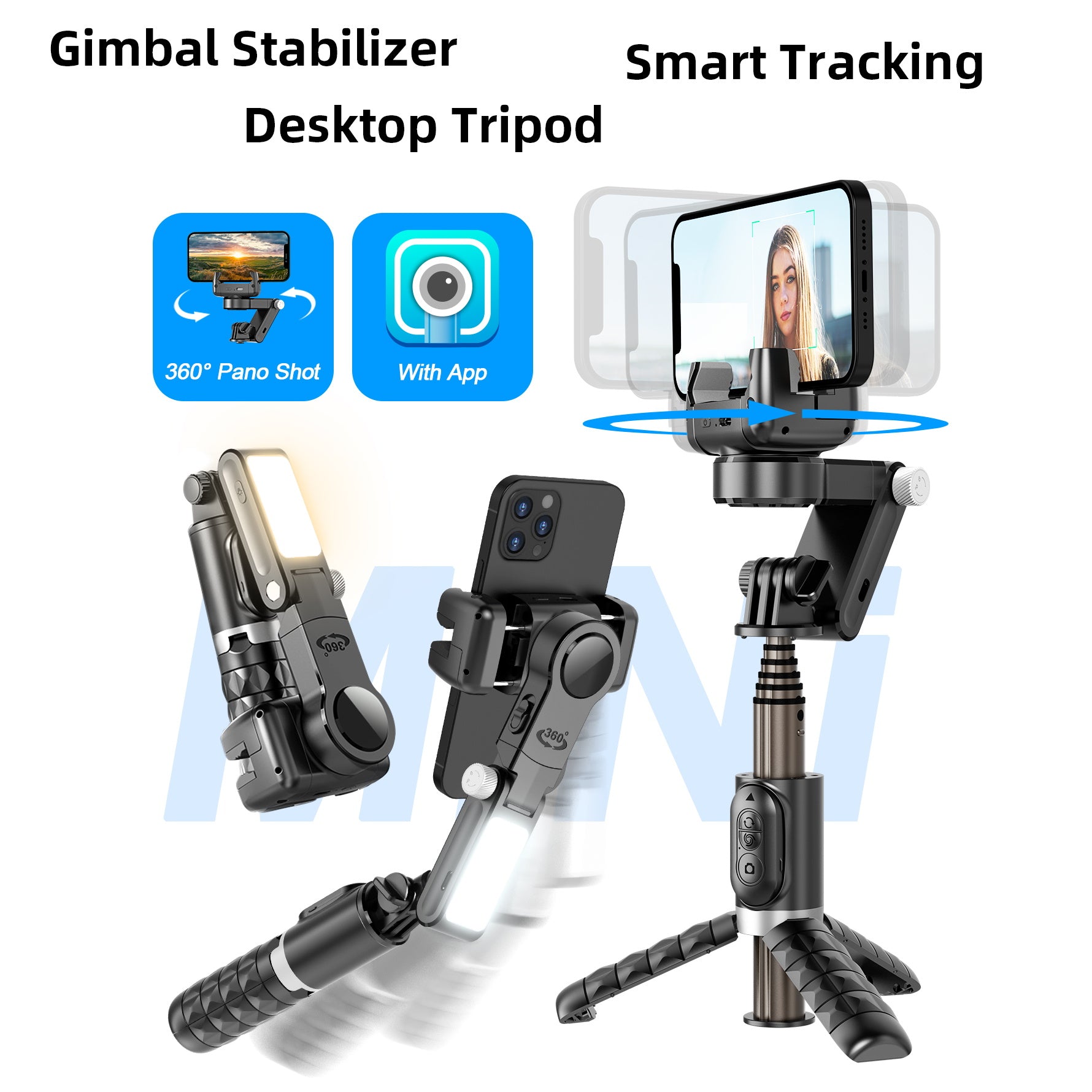 360° Dreh-Gimbal Stabilisator, Selfie Stick & Stativ: Hochwertiges Zubehör für Apple iPhone 16/15/14/13/12/11 Pro Max/Plus/Mini, Android, Samsung Smartphones, Apple iPhone, Samsung, iOS & Android | Live-Fotografie