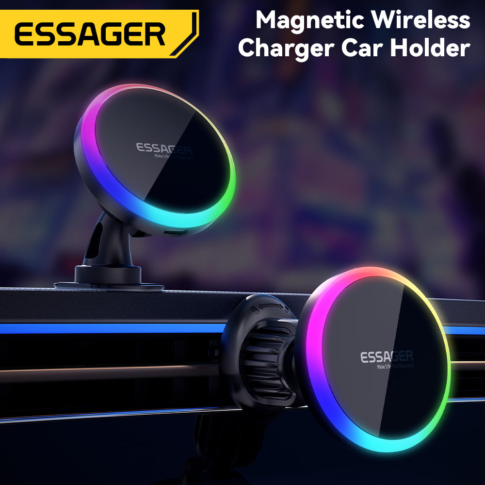 Premium RGB Magnetische Auto Telefon Halter und Qi 15W Drahtlose Ladegerät für Smartphones, Apple iPhone, Samsung, iOS & Android | Universal Telefon Handyhalter & Ladegerät