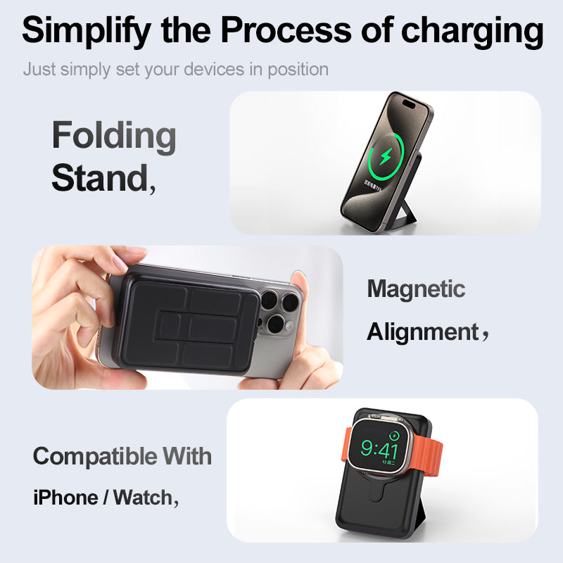 Premium 10,000mAh Magnetic Wireless Power Bank with PD Fast Charging | Portable Battery Pack for Smartphones, Apple iPhone, Samsung, iOS & Android, Watch, and AirPodss