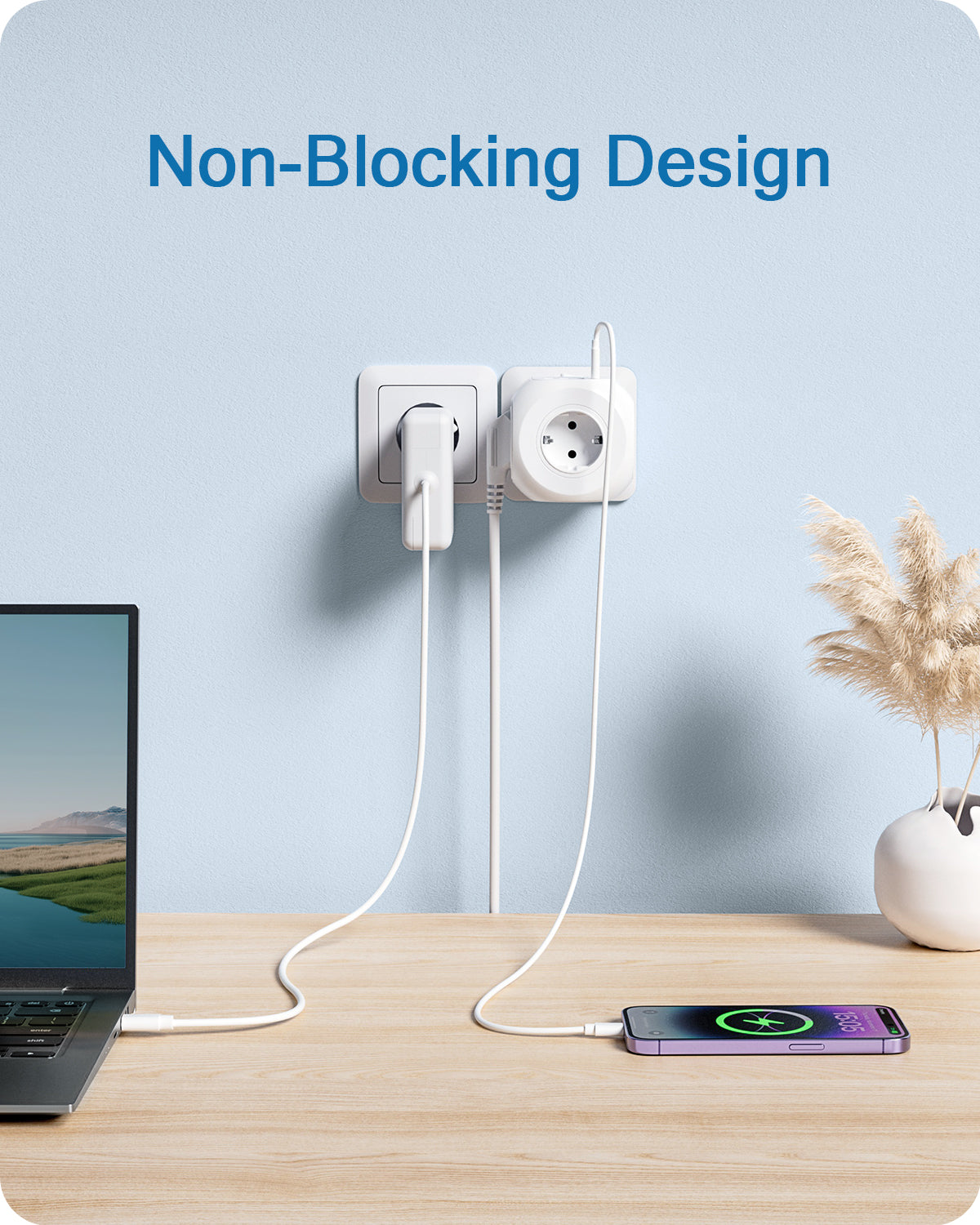 Premium Steckdosenleiste: 4 AC-Steckdosen, 3 USB-Anschlüsse, 1 Typ-C Mehrfachsteckdose mit 2m/3m geflochtenem Kabel und Schalter für Smartphones, Apple iPhone, Samsung, iOS & Android Zuhause