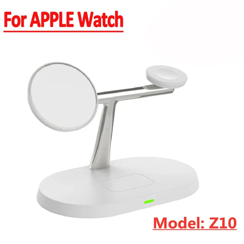 5-in-1 Magnetic Wireless Charging Stand for Smartphones, Apple iPhone, Samsung, iOS & Android Apple Watch 9, 8, 7, AirPods with LED Light, Fast Charging.