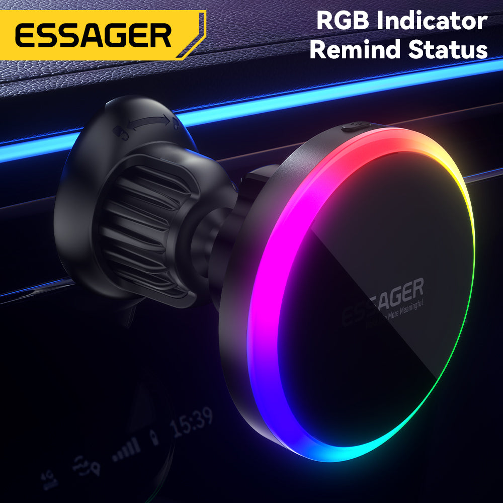 Premium RGB Magnetische Auto Telefon Halter und Qi 15W Drahtlose Ladegerät für Smartphones, Apple iPhone, Samsung, iOS & Android | Universal Telefon Handyhalter & Ladegerät