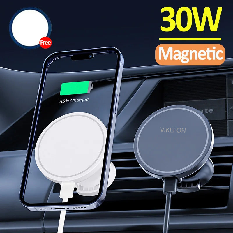 Hochwertiges Magnetisches 30W Auto Kabelloses Ladegerät mit Telefonhalterung für Smartphones, Apple iPhone, Samsung, iOS & Android | Schnellladestation und Autohalterung