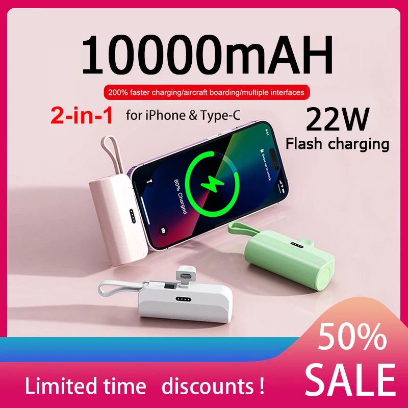 Premium Mini Power Bank 5000mAh – Ladegerät QC PD Schnellaufladen für Smartphones, Apple iPhone, Samsung, iOS & Android | Externe Batterie, tragbares Ladegerät für iOS, iPhone, Android & Samsung