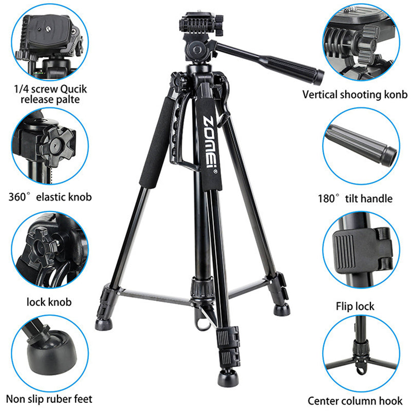 Professionelles Aluminium-Reisestativ, 140 cm für Videografie & Fotografie:, geeignet für Smartphones, Apple iPhone, Samsung, iOS &amp; Android, Apple iPhone 15/14/13/12/11 Pro Max Plus Mini, Samsung, Android, GoPro, Canon/Nikon DSLR/SLR