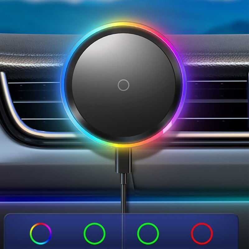 Premium RGB Magnetische Auto Telefon Halter und Qi 15W Drahtlose Ladegerät für Smartphones, Apple iPhone, Samsung, iOS & Android | Universal Telefon Handyhalter & Ladegerät