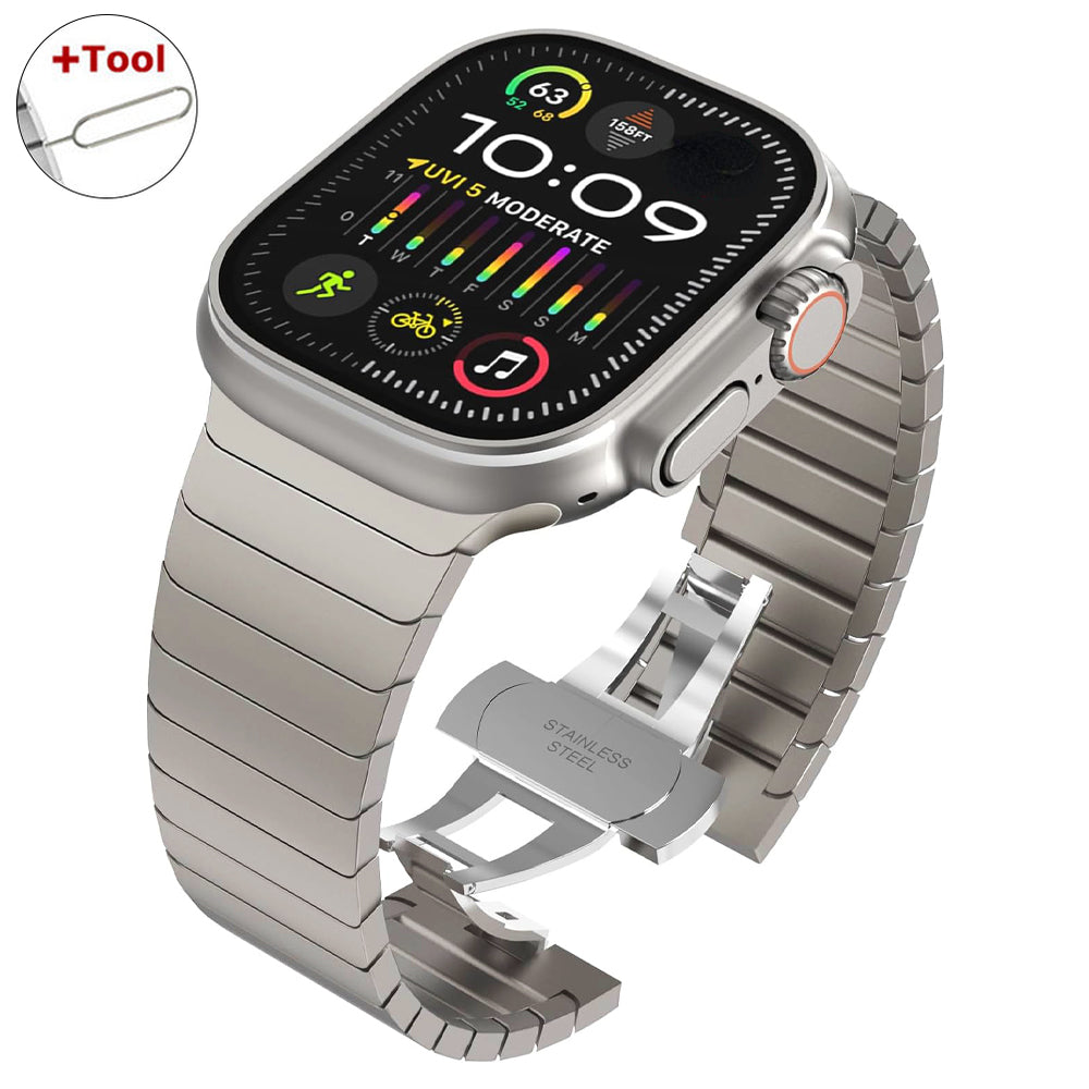 Titanium ribbon for Luxury Apple Watch Series 2 49mm 10/9/8/7/6/5/4/3/2/1 & Ultra 2/1, SE: 2024, 2023, 2022, 2021, 2020, 2019, 2018, 2017, 2016 | Loop for iWatch 45mm 41 42 44mm 38 40mm Stainless Steel Band in Premium Quality