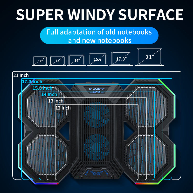 Premium Qualität Jomaa RGB Gaming Laptop Stand | Luftkühler Notebook-Halter mit 6 Lüftern | Basis geeignet für 12-17 Laptops