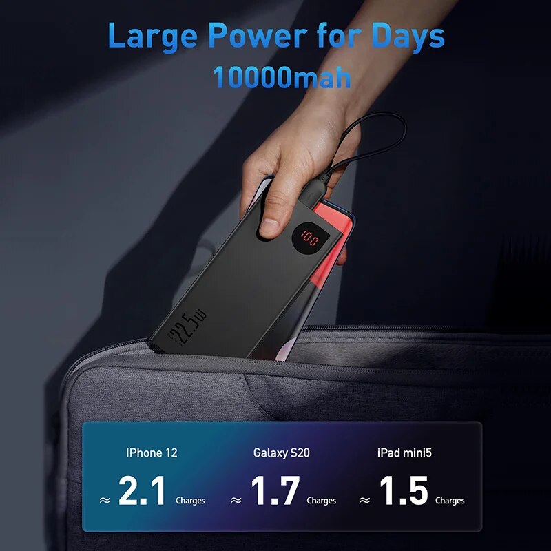 Prämie Power Bank 10000mAh mit 22,5 W PD Schnellladegerät – Tragbares Ladegerät für iPhone 15, 14, 13, 12 Pro Max, Xiaomi.