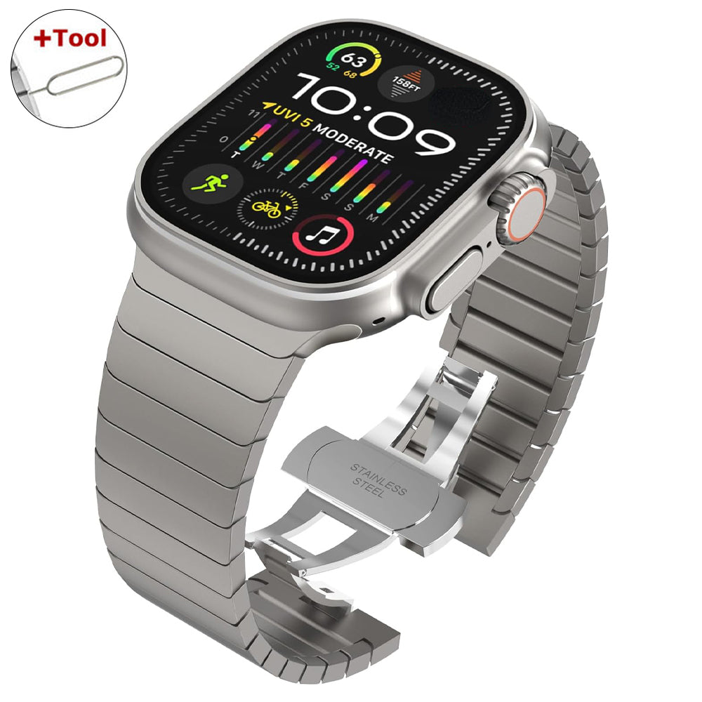 Titanium ribbon for Luxury Apple Watch Series 2 49mm 10/9/8/7/6/5/4/3/2/1 & Ultra 2/1, SE: 2024, 2023, 2022, 2021, 2020, 2019, 2018, 2017, 2016 | Loop for iWatch 45mm 41 42 44mm 38 40mm Stainless Steel Band in Premium Quality