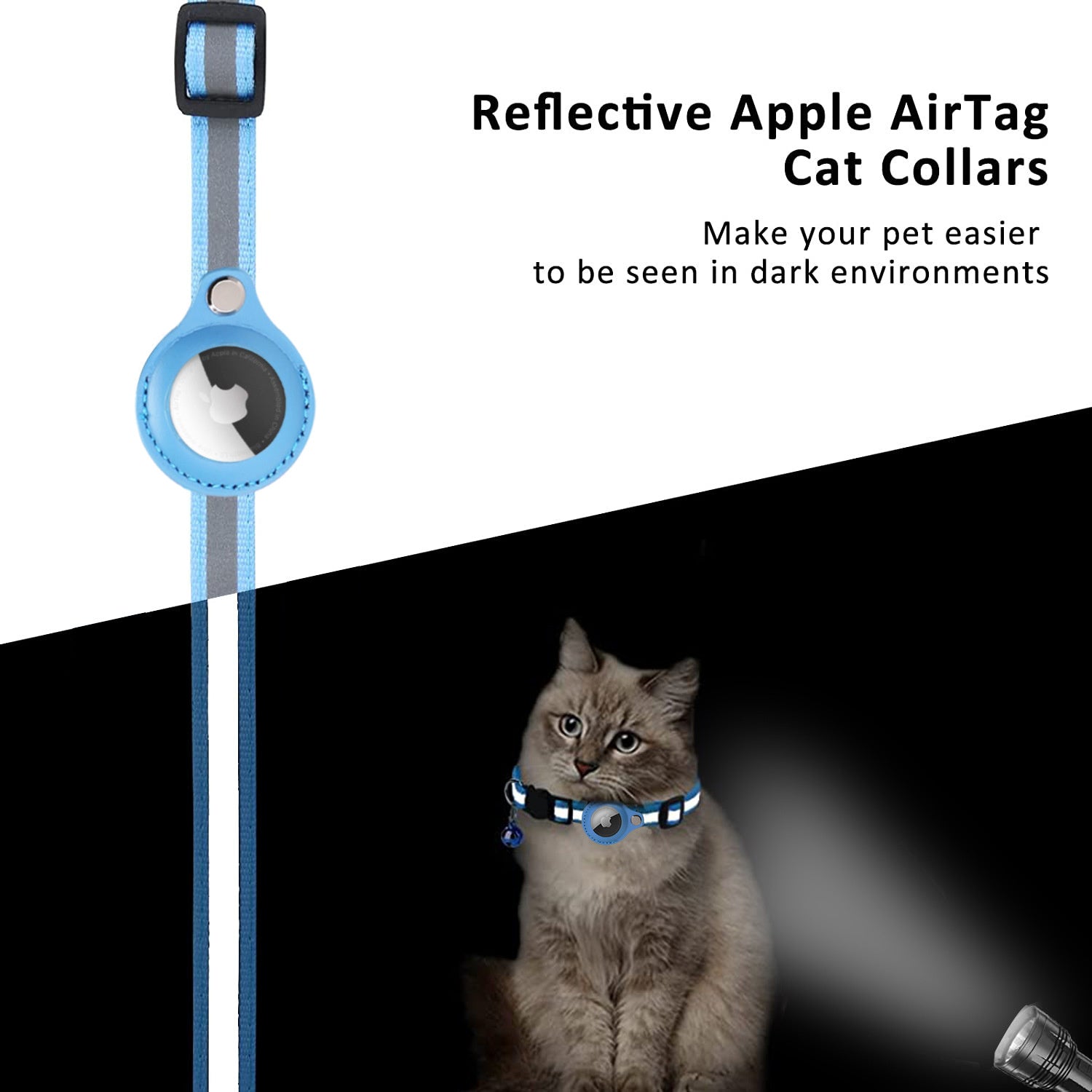 Premium Abnehmbares AirTag Hülle & Case Katzenhalsband: Reflektierendes Cover mit Apple AirTag-Halterung | Glocke für Kätzchen Mädchen & Jungen