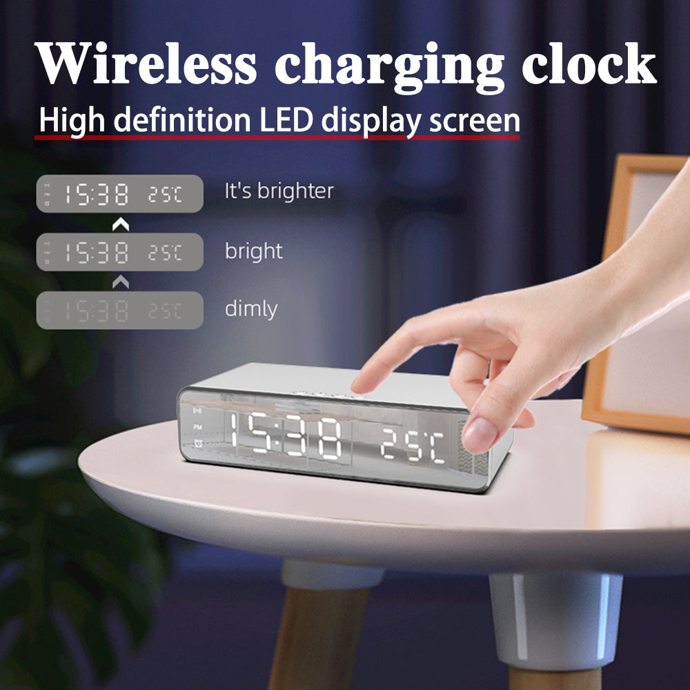 Wireless Charging Station Alarm Clock LED-Fast Docking Station with Digital Thermometer Mobile Charger | Wireless Charging Device for Smartphones, Apple iPhone, Samsung, iOS & Android