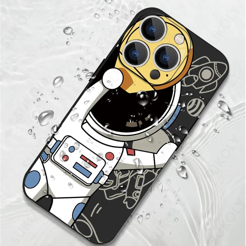 Hochwertige Astronauten-Lanyard iPhone-Hülle | MagSafe Case mit Kameraschutzabdeckung | Panzertasche mit weicher Silikon-Stoßstange als Cover für Apple iPhone 16/15/14/13/12 Pro Max Plus Mini Handyhülle