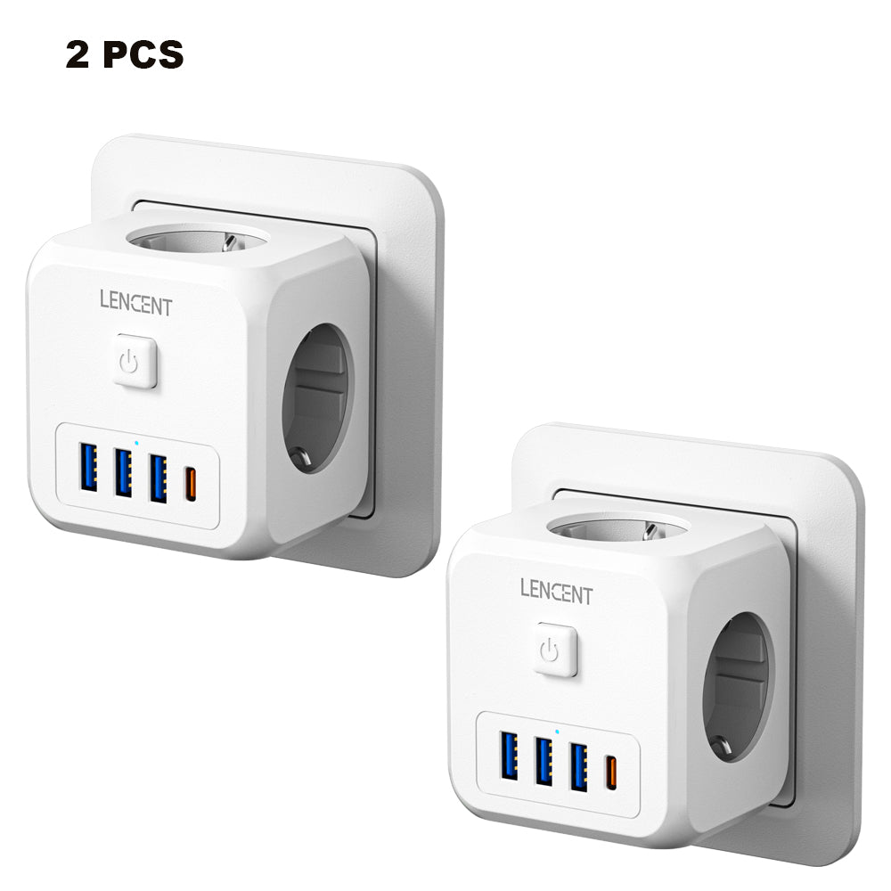 Premium Steckdosenleiste: 4 AC-Steckdosen, 3 USB-Anschlüsse, 1 Typ-C Mehrfachsteckdose mit 2m/3m geflochtenem Kabel und Schalter für Smartphones, Apple iPhone, Samsung, iOS & Android Zuhause