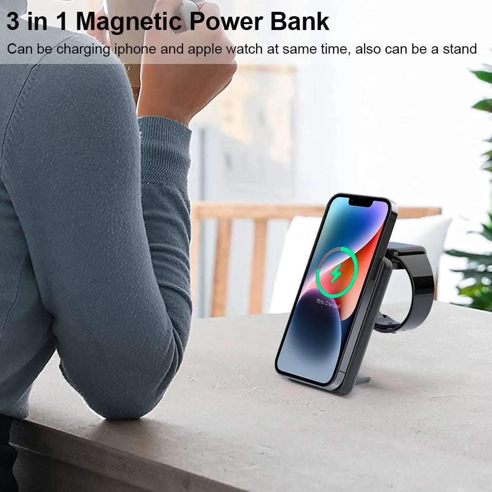 Magnetische Powerbank Ladegerät Kabellose Ladestation MagSafe Zusatzakku Externe Batterie Charging Station Apple iPhone Watch