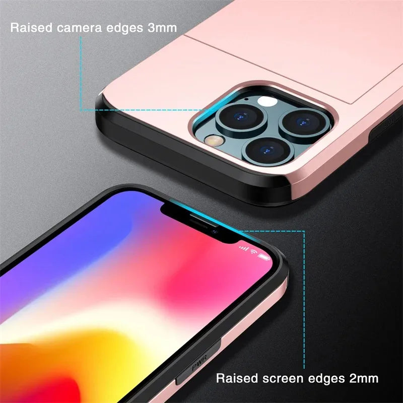 Premium Wallet iPhone Case with Card Slot and Credit Card Holder | Dual Layer Slider iPhone Case with Camera Lens Protector for Apple iPhone 16/16e, 15, 14, 13, 12 Pro Max, Pro, Plus & Mini | MagSafe Cover | Heavy Duty Phone Case | Protective Wallet Case