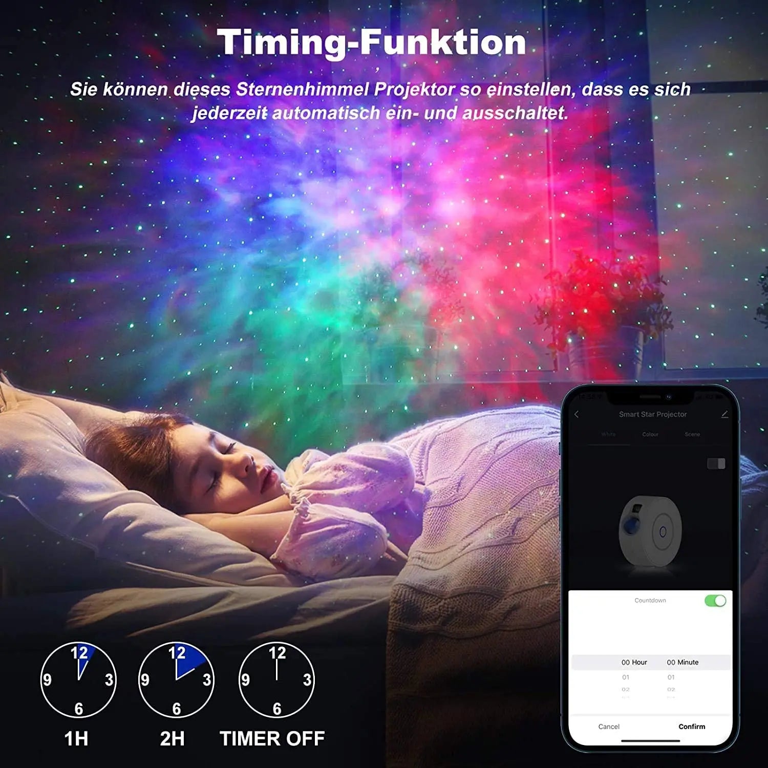 Premium Sterne-Projektor Licht: Buntes Nebelwolken-Nachtlicht, Dynamisches Galaxien-Sternennachtlicht für Schlafzimmer, Spielzimmer, Party | Limitierte Auflage Smartphone, Laptop, Tablet, PC, Apple iPhone, iPad, MacBook, iOS, Android, Samsung