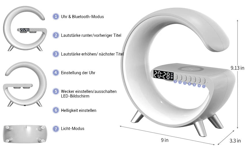 Universal RGB Ladestation LED Kabellose Ladegerät Wecker Bluetooth Lautsprecher | Charging Station Schnellladestation USB C iPhone, Android, Samsung - Phone Heaven Zone